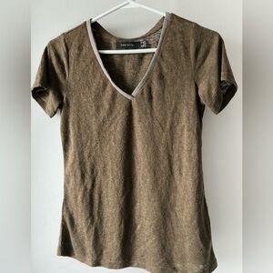 Coastline Brown V-Neck Short Sleeve Women's Top